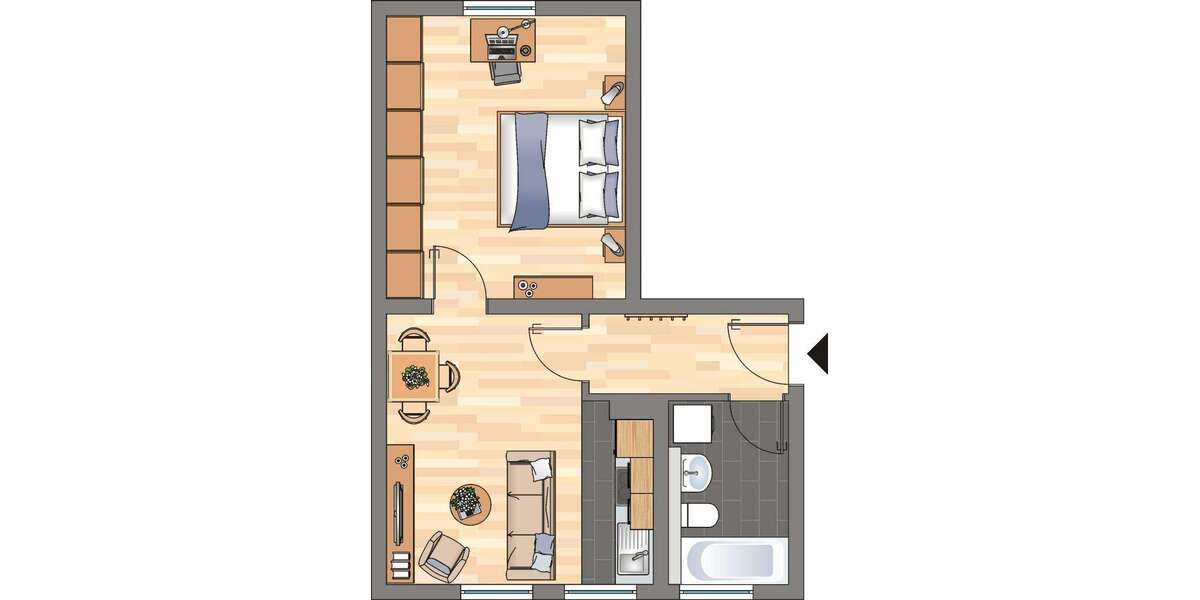 Etagenwohnung Dortmund Innenstadt Ost - 1 Zimmer, 35 m&sup2;, 369&euro; | Angebot:27457509